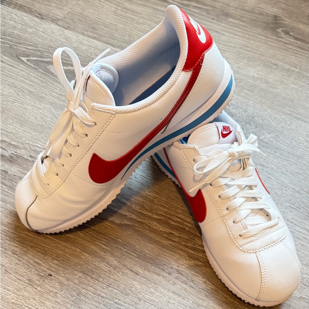 Nike Cortez Leather ( White/Varsity Blue/Varsity Red) Sports Lifestyle.